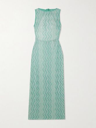 Missoni Copricostume In Maglia Crochet Metallizzata A Righe - Blu