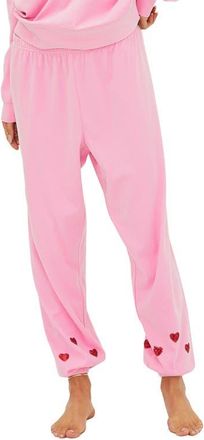Beach Riot Georgie Sequin Heart Sweatpants in Lovely Pink at Nordstrom, Size X-Large