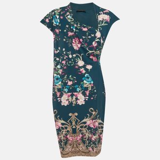 Roberto Cavalli Green Floral Print Jersey Mini Dress