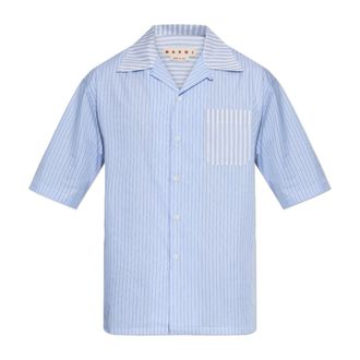 Marni Short Sleeve Shirts, male, Blue, Size: 2XL Striped Cotton Poplin Shirt