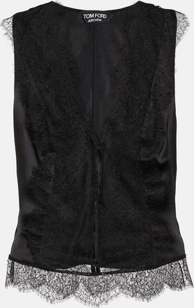 Tom Ford Lace-trimmed silk-blend satin top