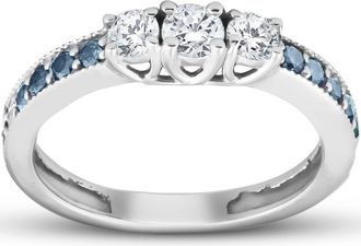 Pompeii3 1/2 Ct Blue & White Diamond Three Stone Engagement Anniversary Ring White Gold