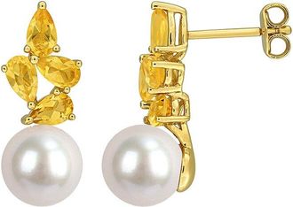 Rina Limor Gold-Plated Silver 1.44 Ct. Tw. Gemstone & 8-8.5Mm Pearl Earrings
