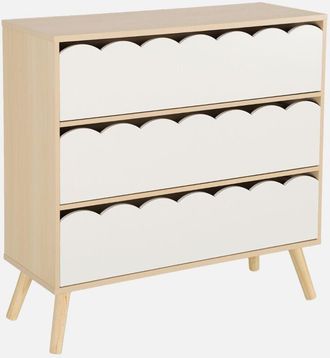 Sweeek Sweeek - C&oacute;moda Infantil Efecto Madera Con Patas De Pino, 3 Cajones, Azur, Blanco, 80x30x79 Cm