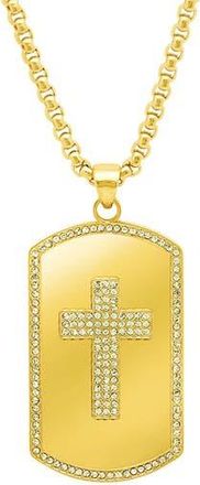 Steeltime Mens 18k Gold Plated Crystal Cross Dog Tag Necklace at Nordstrom Rack