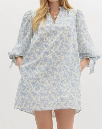 Entro Floral Print Pullover Mini Dress In Blue