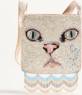 Valentino Garavani Valentino Garavani Le Chat De La Maison Embroidered Shoulder Bag With Fringes Woman BUTTER UNI