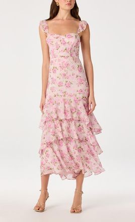 ASTR the Label Alcina Polka Dot Maxi Dress in Pink Multi Floral at Nordstrom, Size X-Small