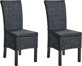 Beliani Conjunto De 2 Sillas De Comedor De Rat&aacute;n Trenzado Con Cojines Estilo Boho Respaldo Alto Comedor Sala De Estar Negro Andes