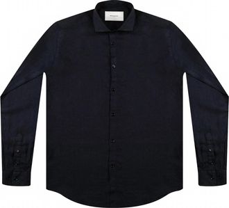 Mackeene Mens Fabio Linen Button-Up Shirt In Navy