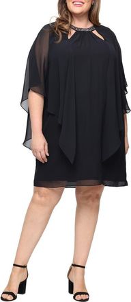 S.L. Fashions Cutout Crystal Embellished Neck Shift Cocktail Dress in Black at Nordstrom, Size 22W