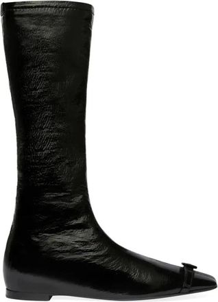 Courr&egrave;ges Platte Gesp Vinyl Laarzen - Dames - Hoge Laarzen - Zwart - 38 EU - Katoen - Schoenen