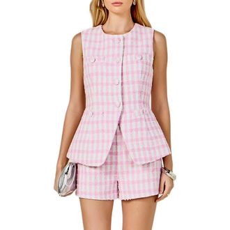 endless rose Tweed Peplum Vest in Pink/White at Nordstrom, Size X-Small