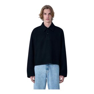 Rier Polo Shirts, male, Black, Size: XL Wool Blend Polo Sweater