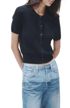 Rag & Bone Dina Short Sleeve Cotton Blend Cardigan in Black at Nordstrom Rack, Size Xx-Small