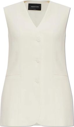Fabiana Filippi Gilet met enkele split - Dames - Gillet - Beige - S - Leer - Kostuums