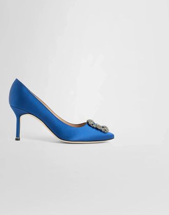 Manolo Blahnik Hangisi 70 Satin Jewel Buckle Pumps