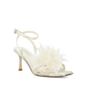 Dune London Womens Ladies Mylove - Open Toe Feather Trim Heel Sandal - Ivory Satin - Size UK 4