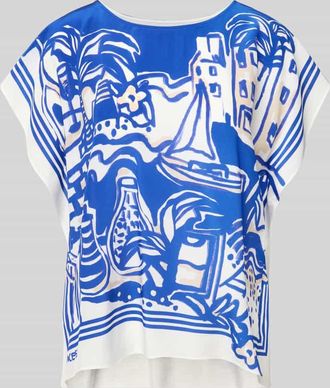 Marc Cain Relaxed Fit Seidenbluse mit Rundhalsausschnitt in Royal, Gr&ouml;&szlig;e 34