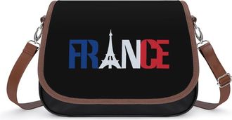 Generic France Flag E-iffel Tower Womens Leather Crossbody Bags with Adjustable Strap Casual Printed Shoulder Handbag