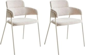 Beliani Set di 2 sedie da pranzo imbottite con braccioli Design moderno Base in metallo Beige chiaro Paonia