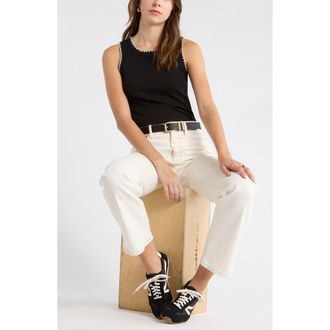 Caslon Whipstitch Tank in Black- Beige Trim at Nordstrom Rack, Size X-Large