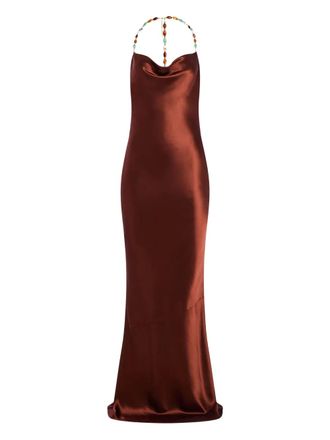 Retrof&ecirc;te Finley cowl-neck beaded-strap maxi dress - women - Polyester/Acetate - S - Brown