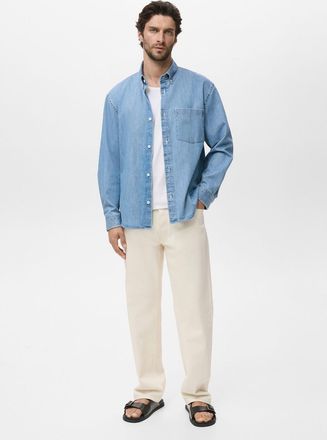 Mango Camicia denim tasca azzurro - Uomo - XS - MANGO MAN