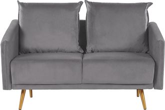 Beliani Beliani - Sof&aacute; Tapizado En Terciopelo Gris 2 Plazas Respaldo Acolchado Asiento Metal Patas Doradas Retro Glam Maura