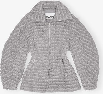 Ganni Grey Stretch Quilt Curve Sleeve Jacket - Size 40 Recycled Nylon