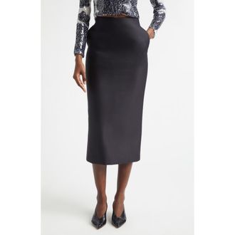 Brandon Maxwell The Mercer Bonded Virgin Wool & Silk Pencil Skirt in Black at Nordstrom, Size 2