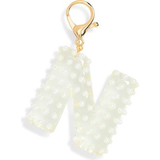 Leith Faux Pearl Initial Bag Charm in N- Clear- White- Gold at Nordstrom Rack