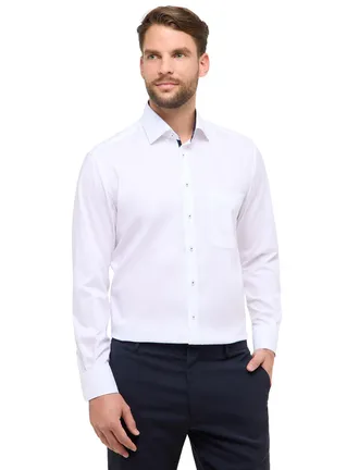 Eterna Overhemd wit Eterna Comfort Fit klassiek katoen borstzak