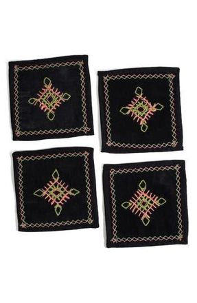 Tiramisu Embroidered Set of 4 Cocktail Napkins in Black at Nordstrom Rack