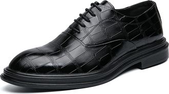 Generic Dress Oxford for Men Lace Up Round Toe Plaid PU Leather Low Top Anti-Slip Non Slip Block Heel Wedding(Black,7.5 UK)