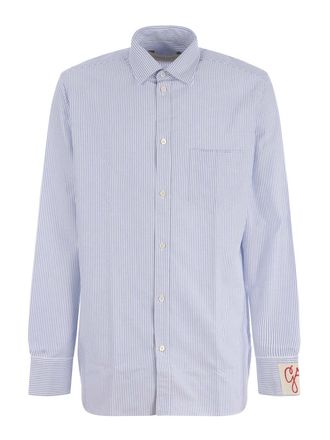 Golden Goose Logo patch striped cotton shirt with pocket