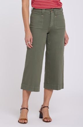NYDJ Brigitte Patch Pocket High Waist Wide Leg Capri Jeans in Desert Green at Nordstrom, Size 14P