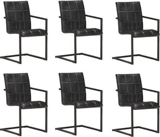 vidaXL Sillas Voladizas De Comedor 6 Unidades Cuero Aut&eacute;ntico Negro Vidaxl