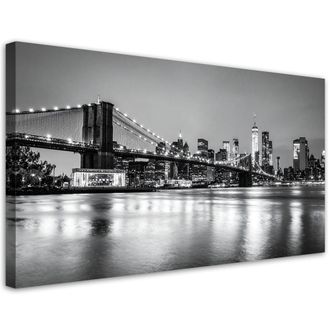 Feeby Cuadro En Lienzo, Puente De Brooklyn Por La Noche Ciudad De Nueva York, 100x50