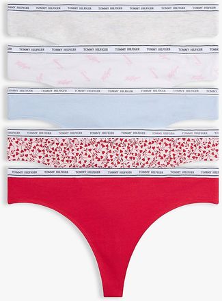 Tommy Hilfiger Womens Logo Band Mix Thong 5-Pack - White - L