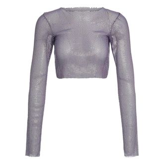 Santa Brands Long Sleeve T-Shirts, female, Purple, XS, Rhinestone Embellished Long Sleeve Crop Top