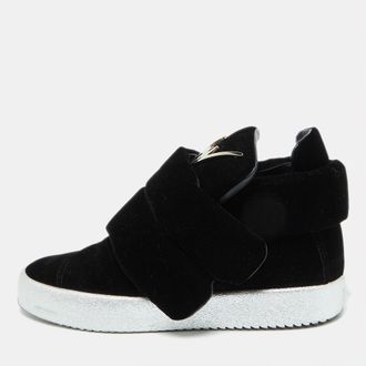 Giuseppe Zanotti Black Velvet Double Velcro Strap High Top Sneakers