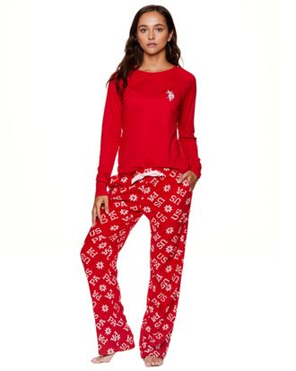 U.S.Polo Association 2-Piece Pajamas for Women Set, Long Sleeve PJ Sets for Women, Ladies Sleepwear, Mom Gifts, Red-2, M