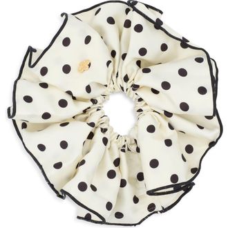 L. Erickson Dottie Polka Dot Scrunchie in Cream/Black at Nordstrom