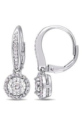 Delmar Halo Diamond Drop Earrings - 0.48ct. in Silver at Nordstrom Rack