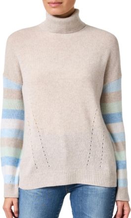 Kinross Cashmere Stripe Sleeve Turtleneck Sweater In Agate Multi
