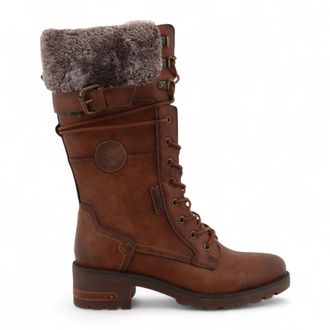 Mustang Womens Off White Mid-Calf Faux Fur Winter Combat Boots