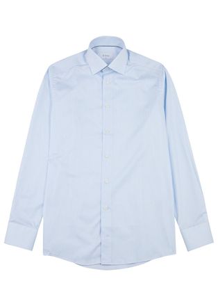 Eton Striped Cotton Shirt - Blue And White - 15.75