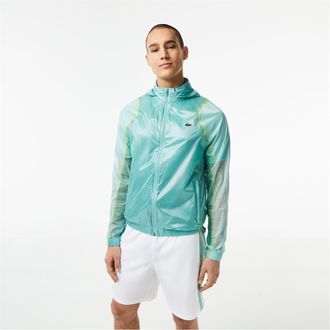 Lacoste Mens Bh5047 Crocodile Print Hooded Rain Jacket in Florida/Mint - Multicolour - Size X-Small