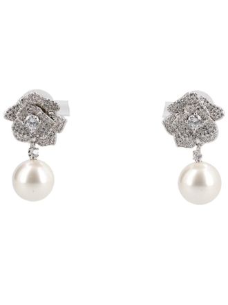 Self Portrait Silver-Tone Zircon ABS Pearl Drop Earrings